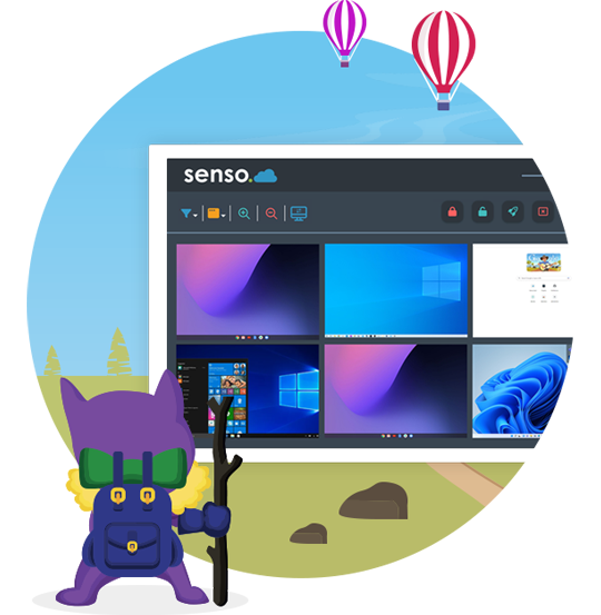 Senso character looking at the classroom management tool