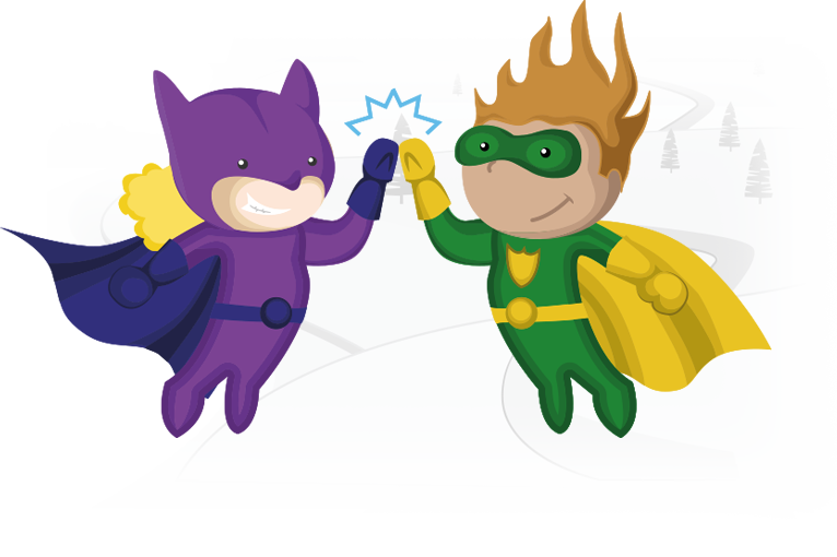 Senso mascots doing a high five