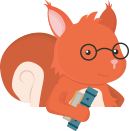 Senso squirrel character, holding books